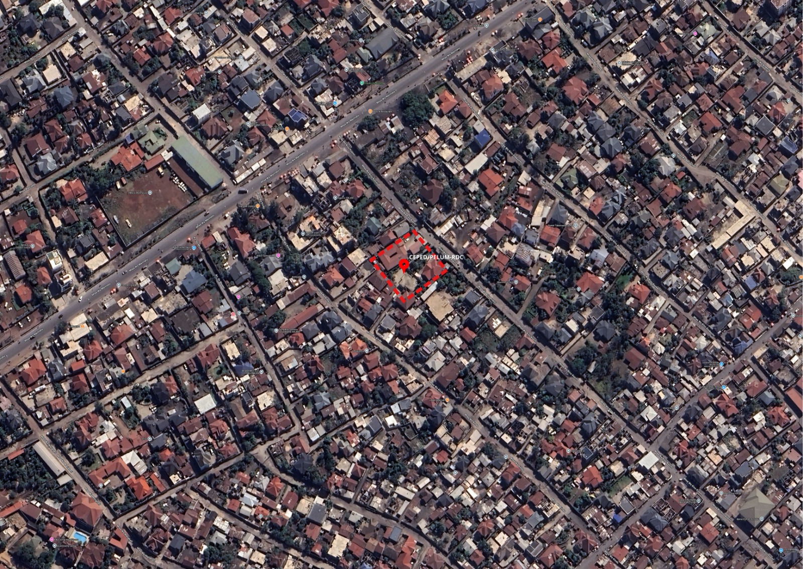 Aerial location reference for the national office in the commune de Goma.